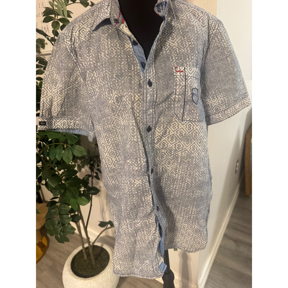 Buffalo David Bitton Mens Blue Geometric Diamond Print Short Sleeve Shirt Medium